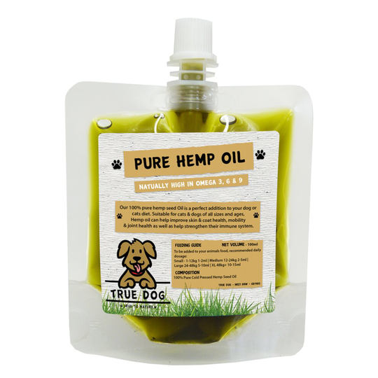 True Dog Hemp Oil for Dogs 100ml Pouch - Dog Feed Supplement - 100% Pure Cold Pressed