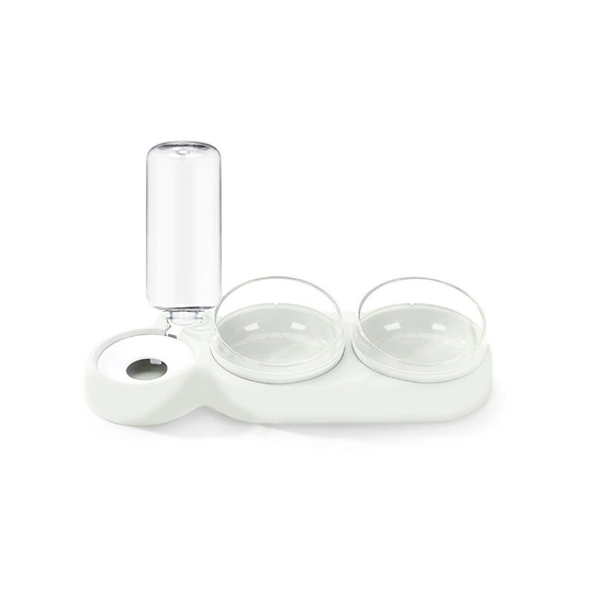 Sun Flowergb - Double Raised Cat Bowl, 15° Tilt Anti-Vomiting Cat Bowl Pet Bowl 3-in-1 Automatic Water Storage (White )