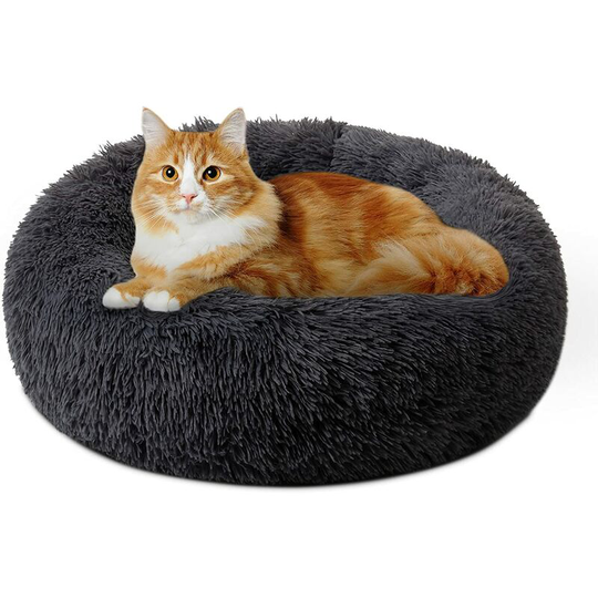Round Plush Dog Basket Cat Cushion Donut Basket Washable Cat Bed Cushion (50cm, Dark Grey)