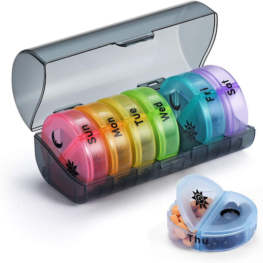 Sun Flowergb - Weekly Pill Organizer 7 Days 2 Times a Day, Large Daily Pill Organizers for Pills/Vitamins/Fish Oil/Supplements (Black Box)