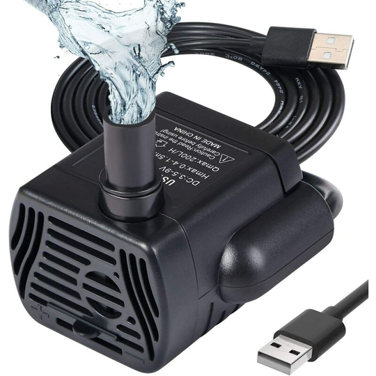 Submersible Water Pump, Aquarium Pump Adjustable 200L/H 3W Ultra-Quiet usb Pump for Pond Fish Tank Fountain Fish Tank 1.4m Cord
