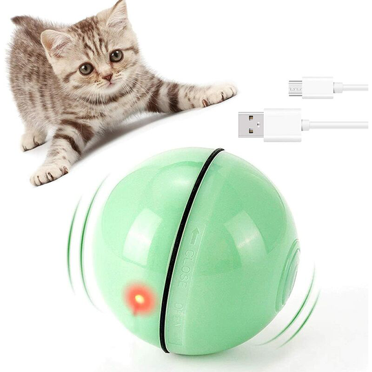 Rechargeable interactive cat ball, interactive cat toy ball, 360 degree auto rotation with led light, pets cats dogs hunting ball (green)