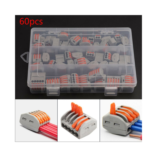 60X Reusable Terminal Block Lever Home Connector Wire 2/3/5 Pole Cable Clamp Nut