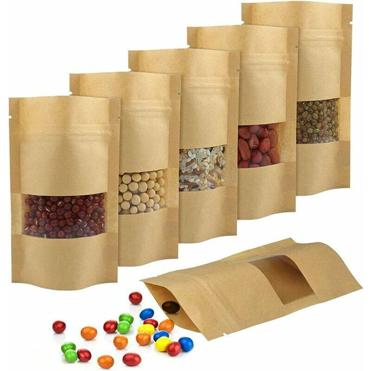 Kraft Paper Bag, 150 Pcs Kraft Paper Zip Bag Suitable for Candy Dried Flower Tea Cereal, Kraft Paper Bag with Closure Can Easily Distinguish Items