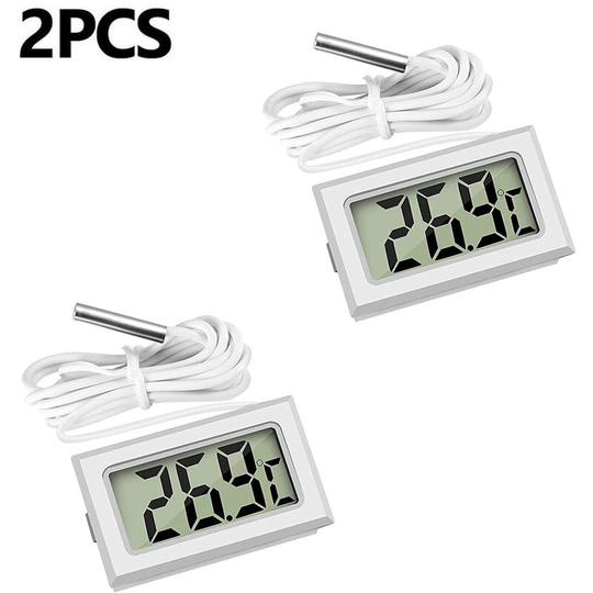 Mini Digital lcd Temperature Thermometer with Temperature Sensor for Fridge Freezer Aquarium 2m Long, (2X White) - Muff