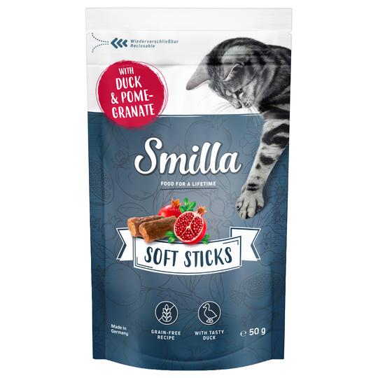 4 x 50g Smilla Soft Sticks Cat Snacks - 3 + 1 Free!* - Duck & Pomegranate