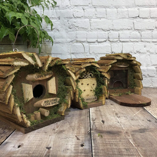 3 Piece Insect Hotel, Squirrel Hanging Birdhouse Set