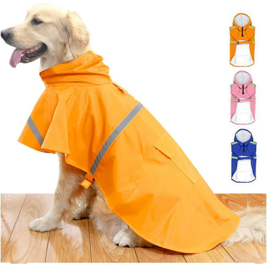 Large Dog Raincoats with Reflective Stripe Hood, Dog Rain Poncho Jacket - Yellow, 2XL