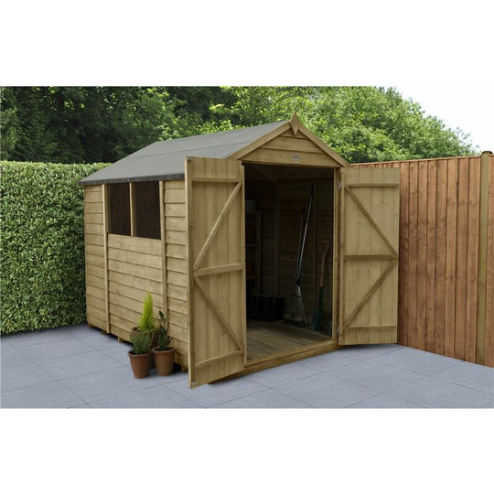 Worcester Pressure Treated Overlap(f) - 8ft x 6ft Pressure Treated Overlap Apex Wooden Garden Shed - Double Door (2.4m x 1.9m) - Modular (core)