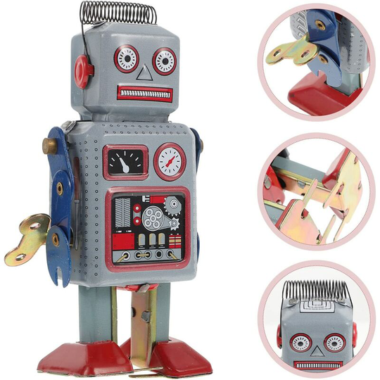 Wind- Up Robot Toy Clockwork Tin Robot Vintage Wind Up Walking Robot Metal Tin Toy for Photography Prop Party Favors Collection