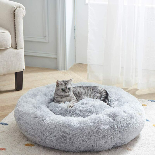 Home Textile Soft Plush Round Slippery Pet Comfortable Cat Or Puppy Self-Heating Cat Bed Circle Fall Winter Indoor Pet Cat Bed And Soft Bottom (s