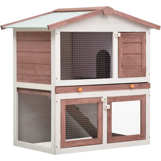 Outdoor Rabbit Hutch 3 Doors Brown Wood - Brown