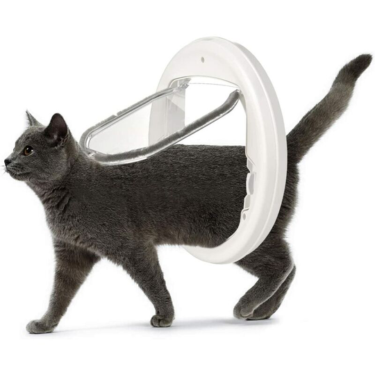 Litzee - 4-Way Cat Flap, Easy To Install And Use, Suitable For Glass, Wood, Brick, Metal Door And Window (White)