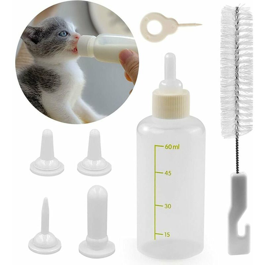 Puppy Kitten Feeding Bottle,Puppy Nursing Bottle Nipples Cleaning Brush Lactation Care for Cat and Dog Newborn Pet Pet-60ml