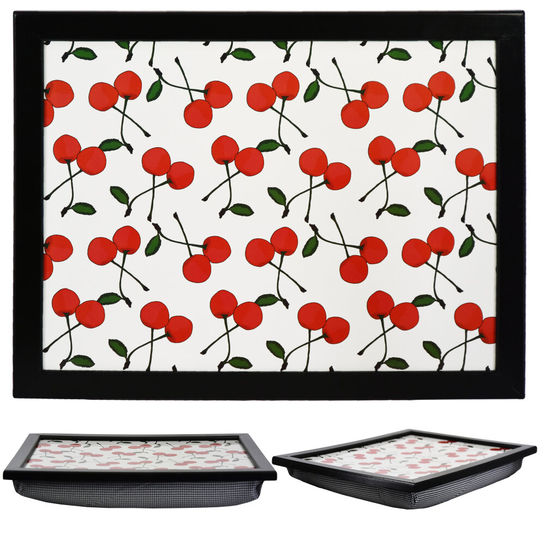 (Cherries) GEEZY Large Wooden Bean Bag Cushioned Lap Tray - 44 x 34cm