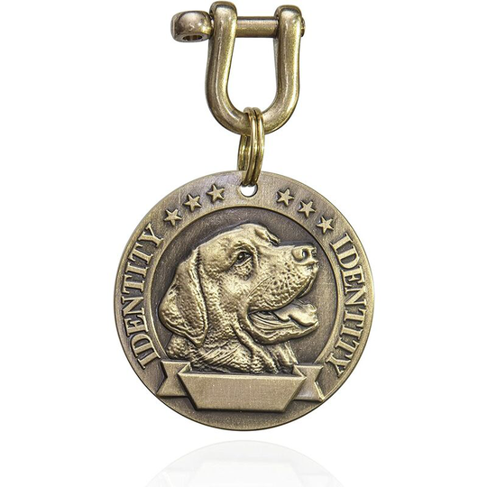 Litzee - Brass Relief Sculpture Pet Head Portrait id Tags, Personalized Dog Tags and Cat Tags, up to 5 Lines of Custom Text Anti Lost, 1 Piece