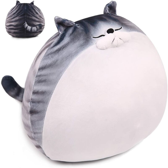 11.8' Chubby Cat Plush Pillow, Cute Fat Kitty Stuffed Animal Soft Kitten Adorable Hugging Pillow Anime Squishy Plushies, Kawaii Funny Toy Birthday