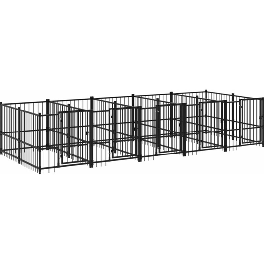 Outdoor Dog Kennel Steel 9.38 m² vidaXL - Black