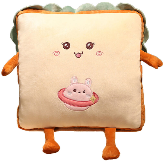 Fun toast travel pillow Hand warmer nap pillow Cute plush bread toy soft washable seat Planet Rabbit. Pillow