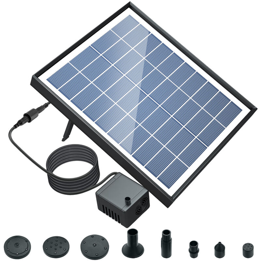 6.5W Solar Fountain Pump with 6 Nozzles 1500mAh Batteru diy Birdbath Submersible Water Pump Outdoor Fountain Pump for Fish Tank Garden Pool Aquarium