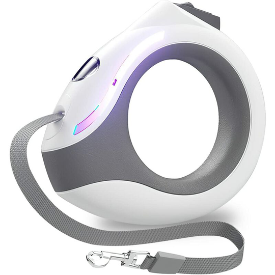 Retractable Dog Leash, 3m Extendable Leash with LED Flashlight, Brake and One Button Latch, Extendable Leash for Dogs up to 20kg (White)