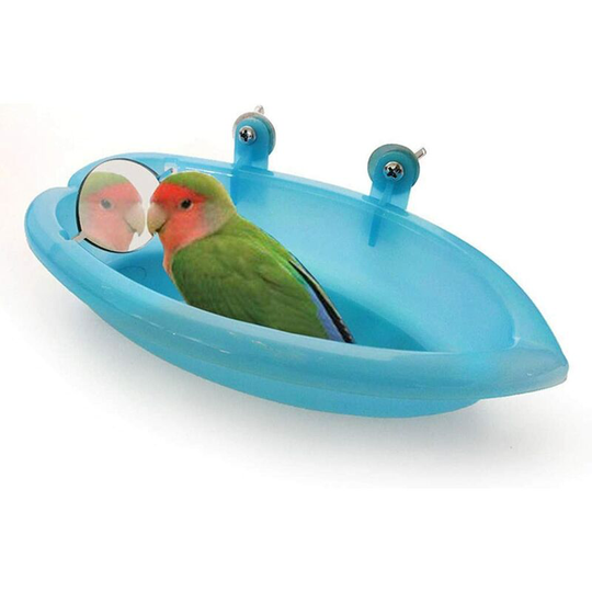 Birdbath with Mirror Toy for Small Parrots Parakeet Cockatoo Conure Lovebirds Finches Canary African Grey, Cage Shower Bath Feeder
