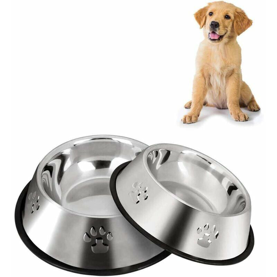 Stainless Steel Dog Bowls with Non-slip Rubber Bottom, Small Pet Bowl and Water Bowl (Bowl Bottom: 18cm, Bowl Mouth: 13cm)