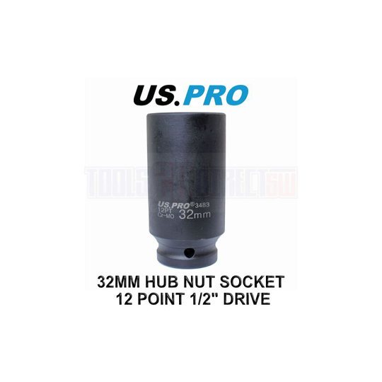 Tools 32mm 1/2' dr 12 Point Deep Hub Nut Socket, Gearbox etc 3483 - Us Pro