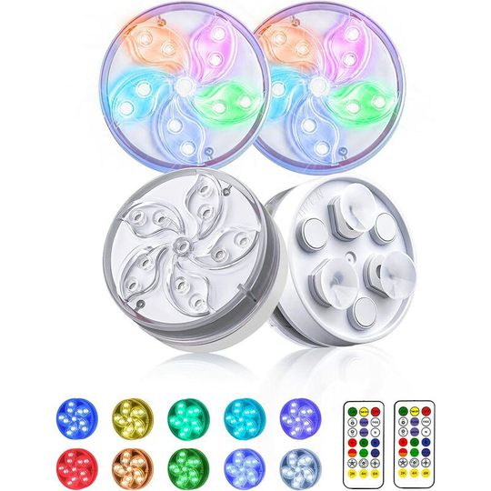 Tinor - Led Underwater Light, Submersible led Light with rf Remote Control, 11 Bright LEDs with Magnet and Suction Cup Waterproof IP68 Underwater