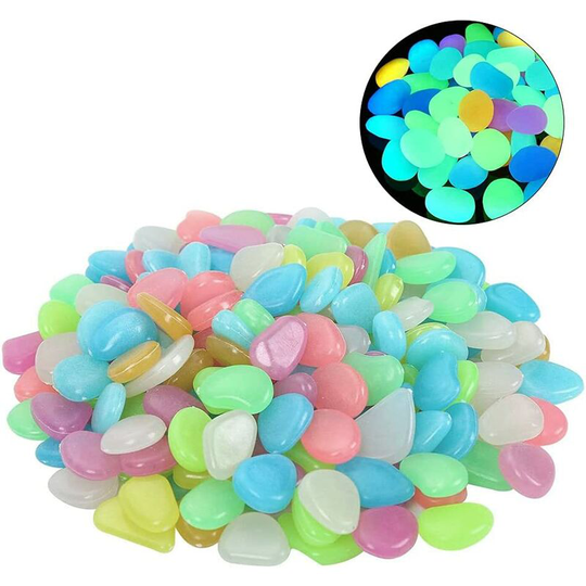 Solar Luminous Pebbles, 200 Pieces Aquarium Colored Pebbles, Outdoor Fluorescent Pebbles, Aquarium Park Garden Decorative Stones, Synthetic Resin,