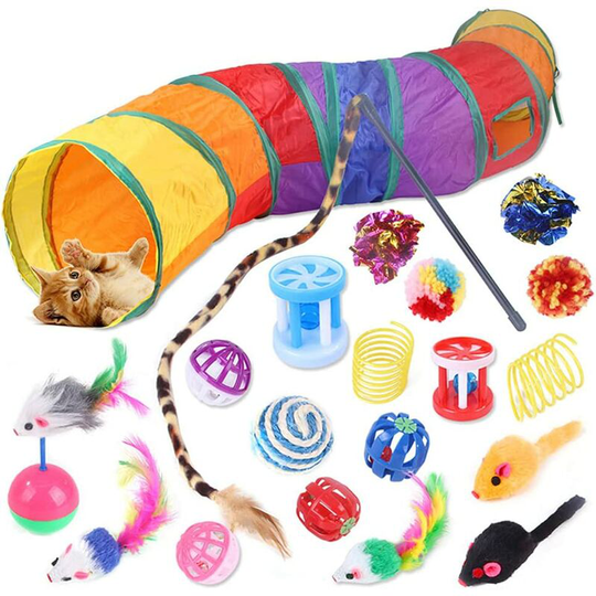 20 Variety Pack of Human-Cat Interactive Toys, Cat Tunnel, Various Ball Toys for Cats, Satisfies Cat Needs, Non-Toxic and Odorless