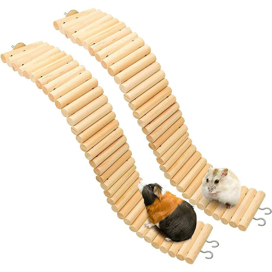 Wooden Pet Ladder Bridge, 2 Pack, Soft Pet Bridge Toy, Foldable Hamster Cage Habitat Toy