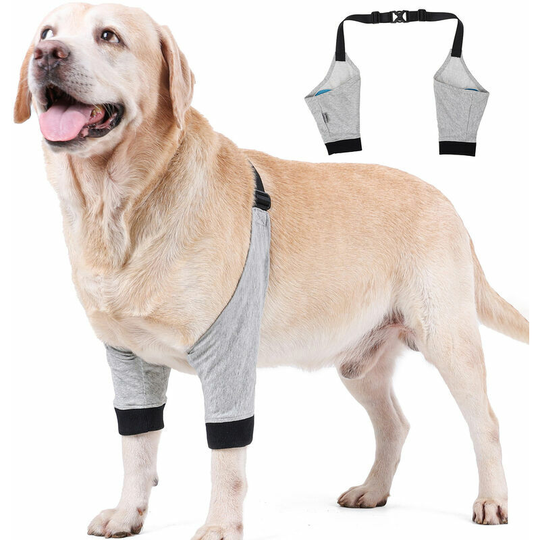 Dog Elbow Pads Front Leg Sleeves Adjustable Pet Surgery Injury Recovery Protective Bandage 1 Pair, Small, Gray