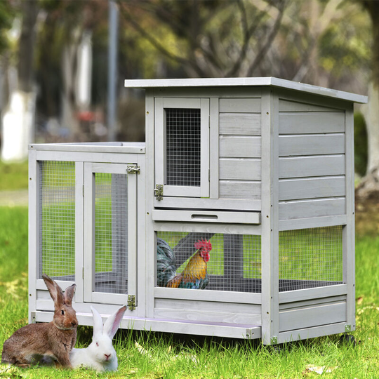 Modernluxe - Rabbit Hutch Indoor Wooden Bunny Cage with Wheels Trays Ladder Run Backyard Guinea Pig Coop