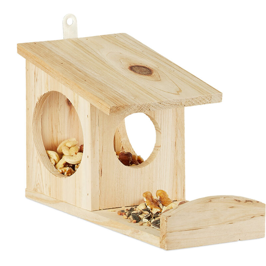 Relaxdays Hanging Squirrel Feeder, Wooden, Weather, HxWxD: ca 17.5 x 12 x 25 cm, Natural