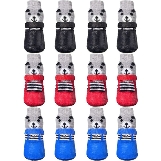 Benobby Kids - 12 Pieces 3 Set Dog Socks Pet Dog Cat Boots Shoes Adjustable Waterproof Breathable Anti-Slip Sole Dog Shoes Puppy Pet Paw Protector