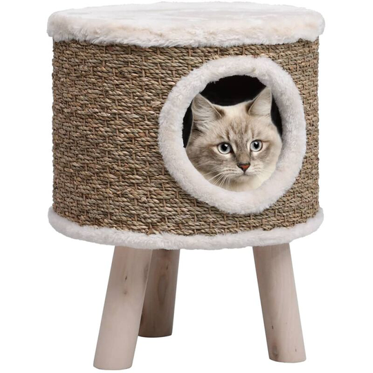 Cat House with Wooden Legs 41 cm Seagrass Vidaxl Brown