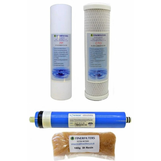 4 Stage 50 gpd Aquarium Reverse Osmosis 10' Drop In Replacement Water Filters & 180g di Resin by Finerfilters