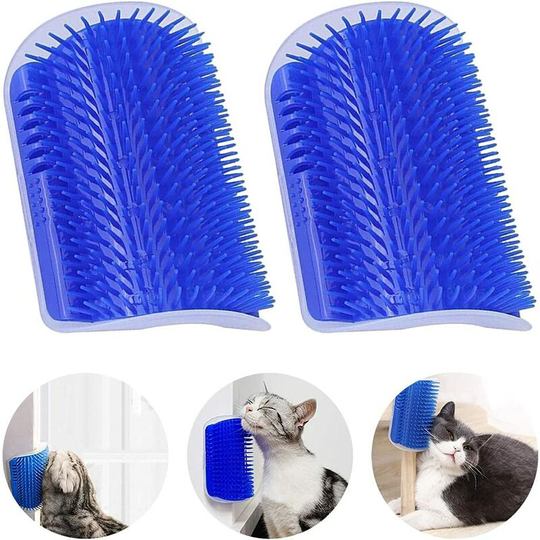 Cat Self Corner Groomer, Self-Adhesive Scratch Massage Toy with Catnip, Perfect Massager Brushes Tool for Long and Short Hair Cats (Blue)