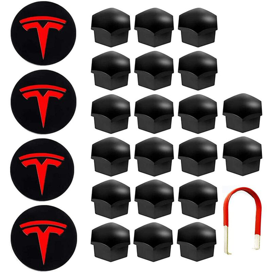 Car Wheel Nut Cover Center Hub Cap with Removal Tool for Tesla Model 3, sx (Red)