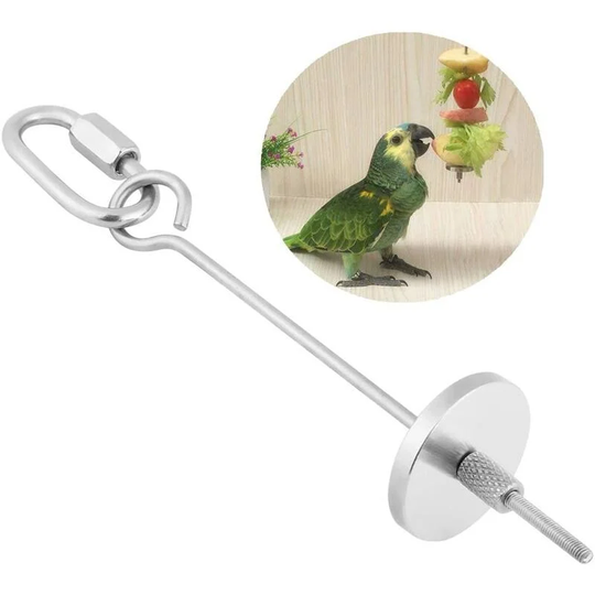 Litzee - Parrot Skewer, Stainless Steel Parrot Fruit Vegetable Meat Food Stick Holder Small Animal Bird Hutch Cage Foraging Toy Parrots Treating Tool