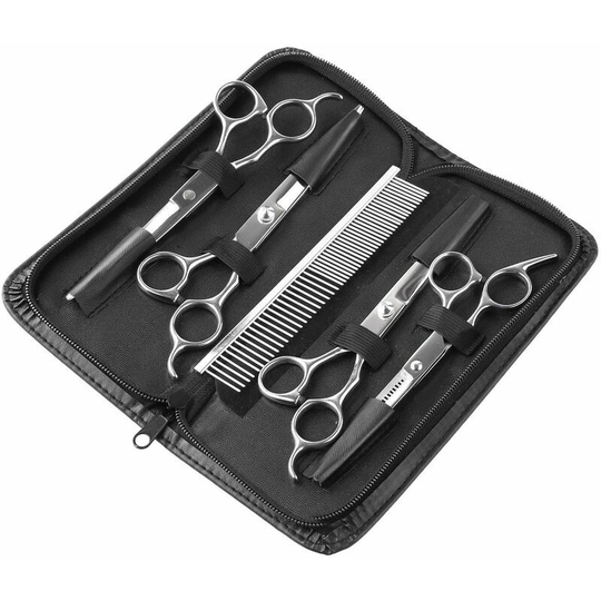 5PCS Grooming Kit Stainless Steel Scissors with Pocket Comb, Cleaning Cloth for Dogs, Cats, and Pets for Body, Face, Ears, Muzzle, Durable, Safe