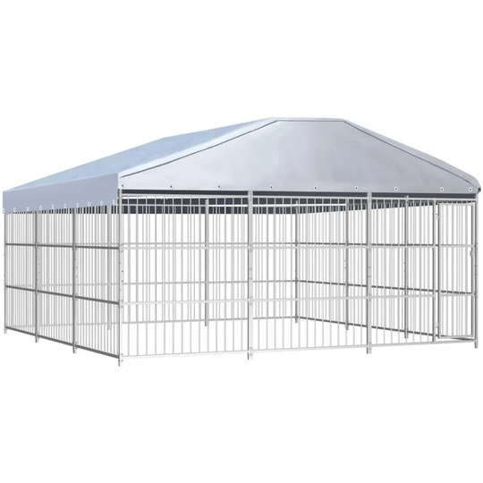 Outdoor Dog Kennel with Roof 450x450x200 cm Vidaxl Silver