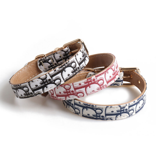 Pet Collar Big pai Series Dog Collar Old Flower pu Metal Buckle Dog Collar Traction Rope 1.5 * 30cm