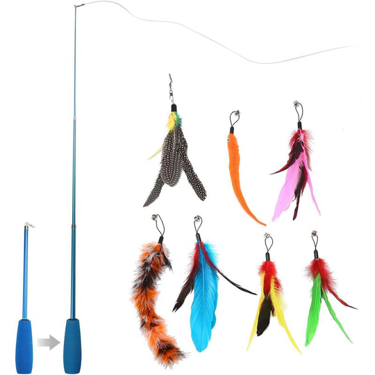 Play feather for cats - Toy for Cats - Stick with bird feathers - Wand to entertain your pet, make him exercise and encourage him to hunt