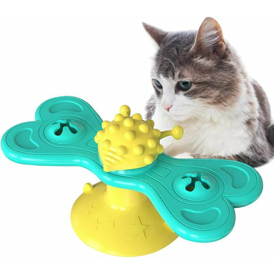 Windmill Cat Toy with Catnip, NonToxic Rubber Cat Interactive Toothbrush Chew Toy, MultiFunctional Turntable Kitten Toy for Massage Scratching Tickle