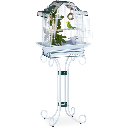 Relaxdays - Birdcage with Stand for Budgies, Canaries, With Perch and Bowls, hwd 147x55x50.5 cm, Grey-Blue/Green