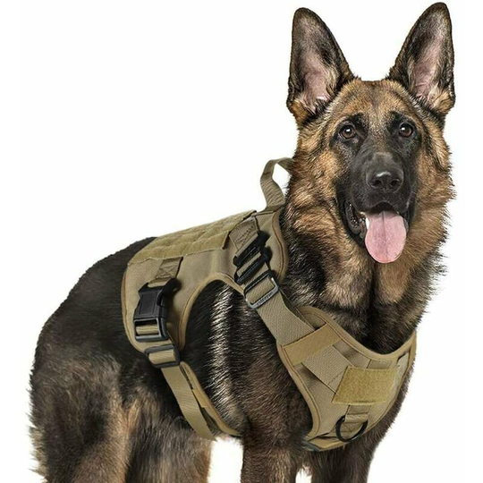 Bearsu - Tactical Dog Harness m Brown, Military Working Dog Ring Vests, Tension-Free Military Training Dog Harnesses, with Strap Clips for Hiking and