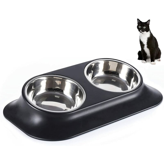 Perle Rare - Raised Cat Bowl Puppy Bowl,Stainless Steel Kitten Bowl with Stand,15°Tilted Non-Slip Double Elevated Cat Food Water Bowls,for Pet