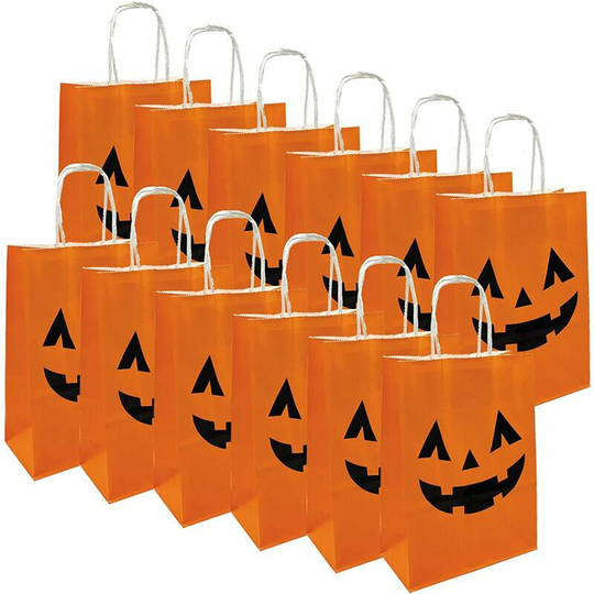12 Packs Halloween Pumpkin Bags Trick or Treat Bags Party Goody Tote Gift Bag with Handles Party Favors, 16 * 8 * 22cm - Thsinde
